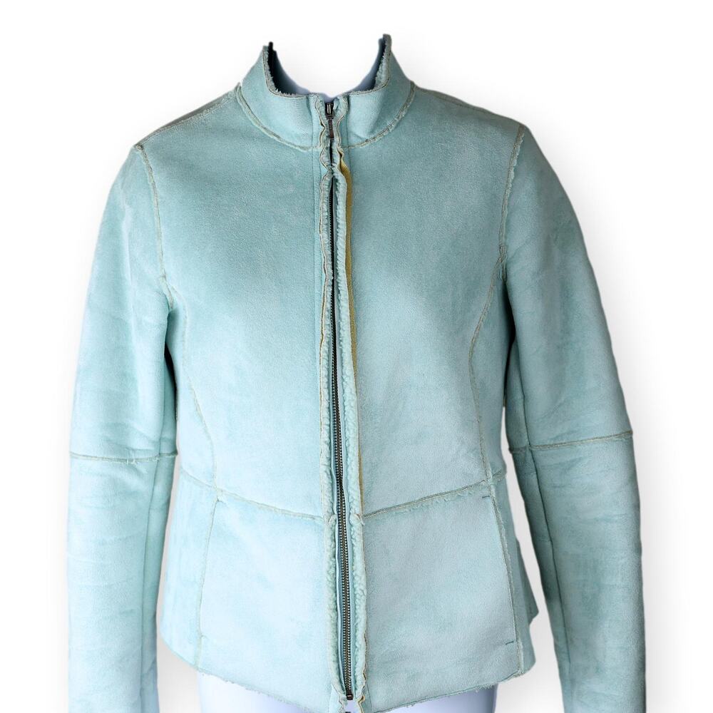 Sigrid Olsen Womens Jacket Coat Blue Faux suede Gretas Garden Seabird XS